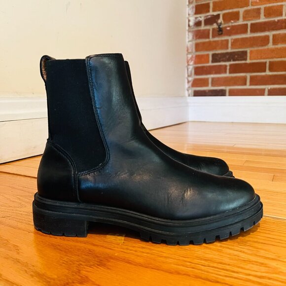 Madewell 8 The Camryn Chelsea Boots Black Heeled Leather Pull On Lightweight - Picture 1 of 16